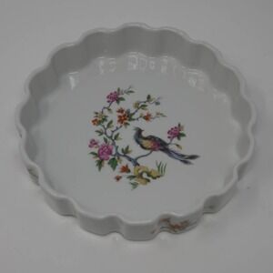 Limoges France Fluted 7 in Quiche Pie Dish Bird of Paradise Flowers